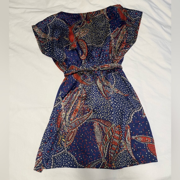 Navy Paisley Belted Women's Dress - Picture 2 of 3